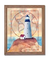 Ocean Lighthouse World Map # 1 Home Decor Wall Picture Oak Framed Art Print