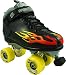 Sure Grip Rock Speed Freaks Hot Black Boots with Multi Flames and Yellow Outdoor Wheels Mens Boys Ladies Womens Girls Kids Childrens Youth Quad Speed Skates