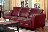 Sofa Couch Contemporary Style Red Bycast Leather