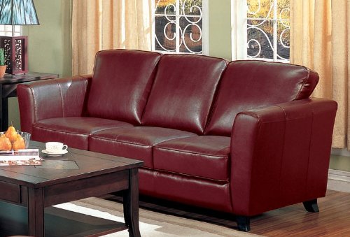 Sofa Couch Contemporary Style Red Bycast Leather