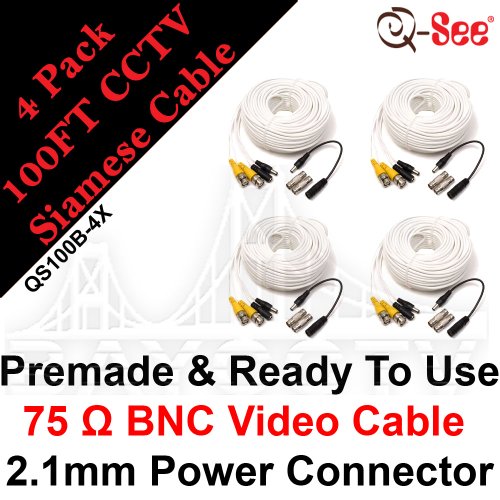 Free Shipping!!! Lot 4 QS100B 100FT BNC Male Cable w 2 Female Connectors
