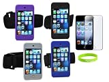 CrazyOnDigital (Touch5_Skn_Arm_4pks_Scrn_WR) Clear Armband Skin Case, Cover with Screen Protector for Apple iPod Touch 5G - Black/Blue/Purple