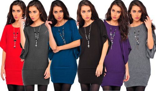 Knitted Off shoulder Necklace Batwing Dress Jumper Size 10 - 14