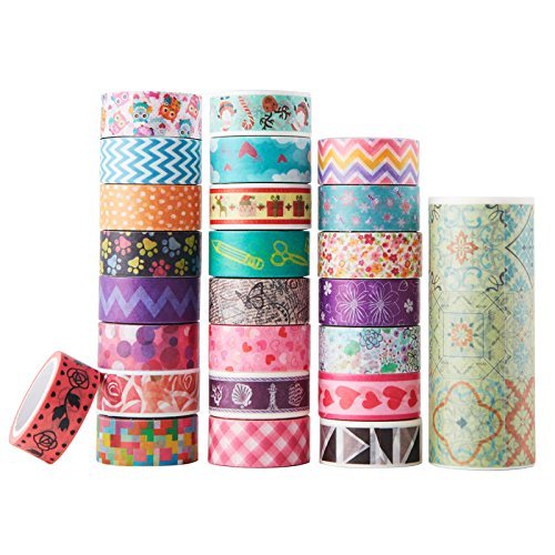 MOEUP Pack of 25 Rolls Washi Masking Tapes Adhesive Collection DIY Decorative Scrapbooking (25pcs / set)