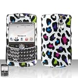 BLUE BLACK PURPLE MULTI RAINBOW COLOR LEOPARD ANIMAL PRINT SNAP ON HARD SKIN FACEPLATE PHONE SHIELD COVER CASE FOR BLACKBERRY CURVE 8300 8310 8330 + BELT CLIP