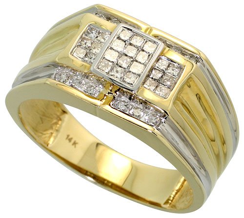 14k Yellow Gold Men's Fancy Ring, w/ 0.60 Carat Brilliant Cut & Invisible-set Diamonds, 7/16 in. (11mm) wide, size 8.5