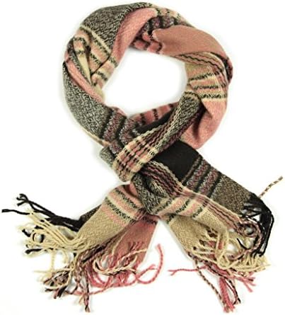 ALK Warm Winter Women Stripe Classic Tassels Neckerchief Pink Gray