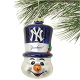 New York Yankees Top Hat Snowman Blown Glass Ornament