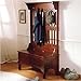 Home Styles Cherry Finish Hall Tree and Storage Bench with Asian Hardwood Solids, Multi-step Warm Cherry Finish, Sitting Bench with Storage, and Four Brass Hooks