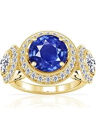 18K Yellow Gold Round Cut Blue Sapphire Ring With Sidestones (GIA Certificate)