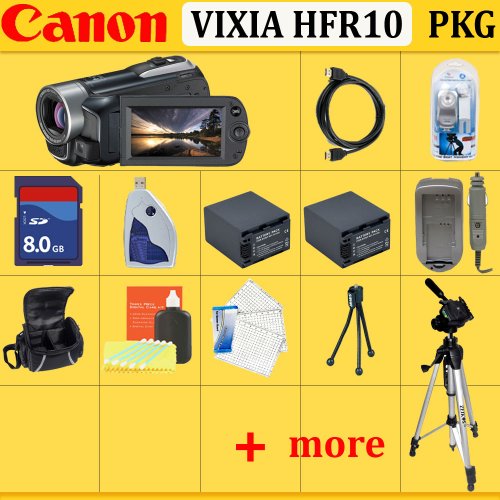Canon Vixia Hf R10 Dual Flash Memory Camcorder W/20x Optical Zoom + Huge Accessories Package Including 8gb Sdhc Memory Card + 2x Extended Life Batteries + Carrying Case + Tripod & Much More !!!