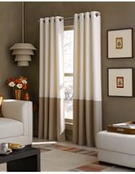Home: Curtainworks Kendall Color Block Grommet Curtain Panel, 52-Inch by 95-Inch, Ivory - CHF Industries
