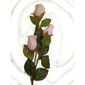 Nana's Attic-Silk Rose Bud Stem-Peach and White