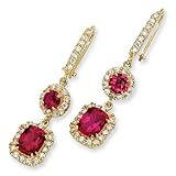 Sterling Silver Gold Plated CZ & Ruby Dangle Earrings