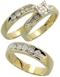 14k Yellow Gold Trio 3-Piece His (5mm) & Hers (4mm; 6mm) Wedding Band Set, w/ 1.02 Carats Brilliant Cut, Baguette & Invisible-set Diamonds; (Men's Size 9 to 12; Ladies' Size 6 to 8)