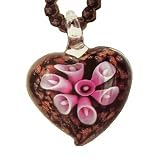 Black Art Glass Heart Petal Pendant on 16 Cord with Extender 51GN2 LpKiL. SL160 Black Art Glass Heart Petal Pendant on 16 Cord with Extender
