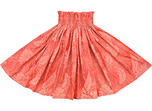 ★オーダーメイド★フラダンス用スカート【丈とゴム本数が選べる】オレンジ(コーラルピンク)のパウスカート モンステラ総柄 2022PiOR (2022ORPi)