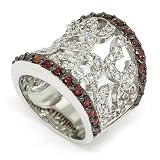 Lacy Vintage Band/Cocktail Ring w/White & Garnet CZs