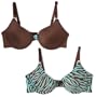 Dollhouse Women's 2-Pack Underwire Bra,2-Pack (Zebra Print/Solid Brown),38 C