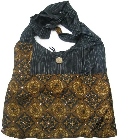 Handmade Boho Cotton Batik Sarong Crossbody Monk Bag - Lightweight Black White Stripes