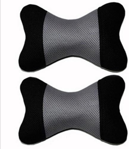 Car Mesh Fabric Neck Bone Seat Headrest Pillow Rest Cushion - 5 Colors / (Pair) (Gray+Black)