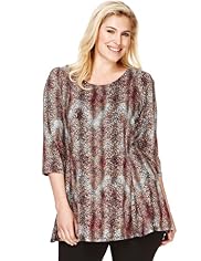 Plus 3/4 Sleeve Animal Print Flared Top