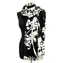 Black and White Print Pashmina - Japanese Flower Tree Design