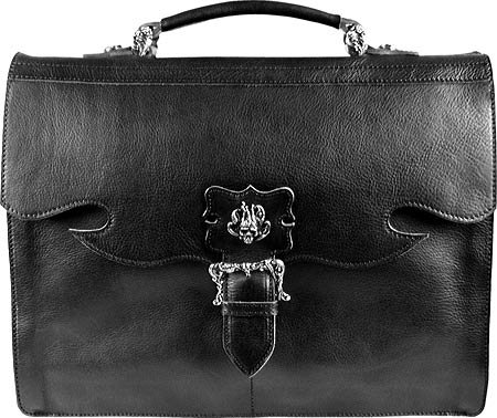 Zeyner Men's Briefcase,Black Italian Vachetta Leather