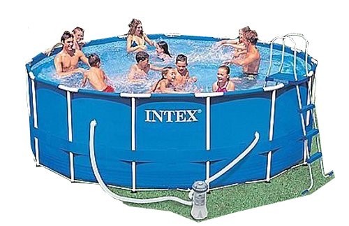Intex 12-56946 Frame Pool Set Rondo III Kartuschenfilter 3.800 l/h, Leiter, Abdeckplane, Bodenschutzplane, Skimmer, Reinigungsset, 457 x 122 cm