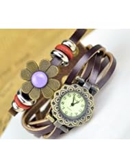 KANO BAK(TM) Retro Bronze Women Ladies Weave Wrap Sunflower Leather Bracelet Bangle Quartz Gift Watch