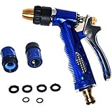 Garden Hose Nozzle, High Pressure, Heavy Duty Metal, Hand Sprayer with Washers and Quick Connectors. Suitable for Car & Pet Washing, Cleaning, Watering Lawn and Garden. Full Guarantee