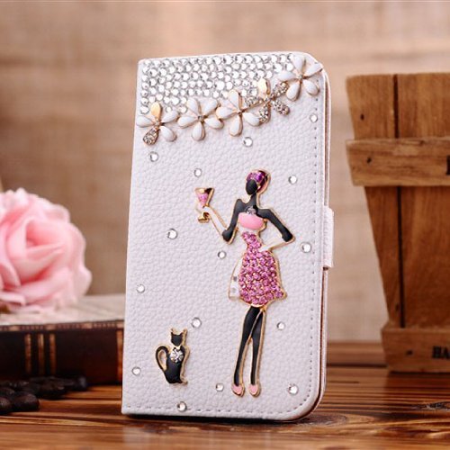 Galaxy S6,The Bestdeal Samsung Galaxy S6 Wallet Case Leather Folio Support Smart Wallet Case Cover with Card Holder&Magnetic Flip Horizontals (Pink girl&cat)