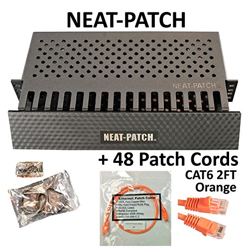 Neat Patch Cable Manager (1 Unit) w/ 48 CAT6 Patch Cables (2FT Orange)