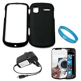 Protective Black Rubberized Crystal Hard Case Cover for Samsung Focus Windows Mobile Smart Phone Samsung i917 + Mirror Screen Protector + Retractable Travel Wall Charger + SumacLife TM Wisdom Courage Wristband