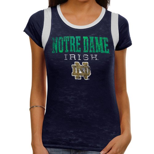 Notre Dame Fighting Irish Ladies Team Launch Burnout T-Shirt - Navy Blue (Small)