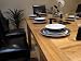 Solid Oak Extending Dining Table and Six Black Leather Chairs