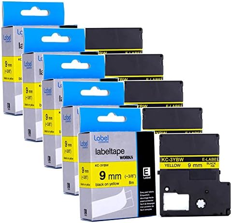 Wangsale Compatible for Epson Label Tape LabelWorks Black on Yellow LC-3YBW9 Tape Cartridge 9mm*8m (5 Packs)