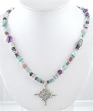 Fluorite, Aquamarine, Amethyst and Tourmaline Necklace with Sterling Silver Accents, #8610