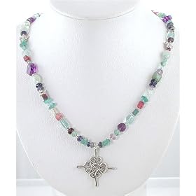 Fluorite, Aquamarine, Amethyst and Tourmaline Necklace with Sterling Silver... by Taos Trading Necklaces