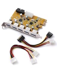 PC Accessory: UtechSmart 5-Port Superspeed USB 3.0 PCI-E Express Expansion Card with 5V 4-Pin Power Connector, Mini PCI-E USB 3.0 Hub Controller Adapter, with Internal USB 3.0 20-PIN Connector - Expand Another Two USB 3.0 Ports [ Include with A 4pin to 2x4pin Y-Cable + A 15pin to 1x15pin SATA and 1x4pin Cable ] - UtechSmart