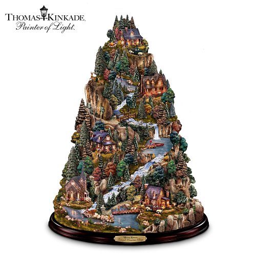 Thomas Kinkade Tranquil Mountain Village Tabletop Tree: Nature-Themed Home Decor by The Bradford Exchange