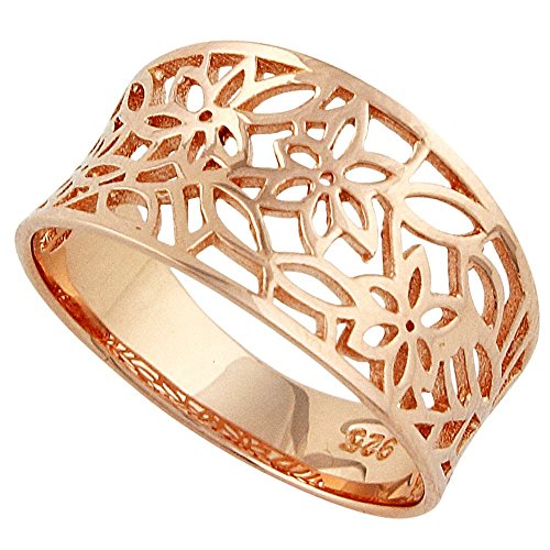 Victorian Style Leaf Filigree Vintage Ring Rose Gold-Tone Plated Sterling Silver 925