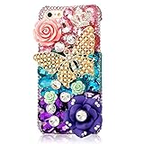 EVTECH(TM) for iPhone 5 / 5S T-Mobile Sprint AT&T Verizon 3D Handmade Bling Crystal Colorful Bead Golden Butterfly Rhinestone Diamond Hard Case Cover(100% Handcrafted)