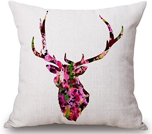 Painting in water colours Deer head Throw Pillow Case Cushion Cover Decorative Cotton Blend Linen Pillowcase for Sofa 18 "X 18 " (1)