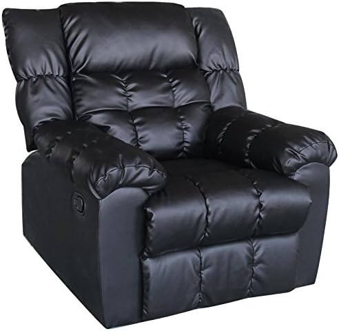 EZ Lounge Modern Leather Habit Recliner Club Chair, Dark Black
