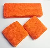 NEON ORANGE SET | **FREE UK POST** NEON COLOUR UV HEADBANDS WRISTBANDS SWEATBANDS PARTY HEADBAND