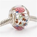 Murano Style Glass Lampwork Bead Fits Pandora Silver Foil with Rose 14mm (1)