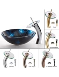 Home Improvement: Kraus C-GV-430-12mm-10CH Boulder Opal Glass Vessel Sink and Waterfall Faucet, Chrome - Kraus
