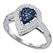 Stunning 0.25 Ctw. Blue and White Diamond Teardrop Shaped Promise Ring " Size 7 "