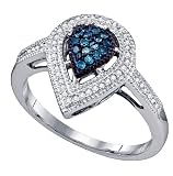 Stunning 0.25 Ctw. Blue and White Diamond Teardrop Shaped Promise Ring " Size 7 "